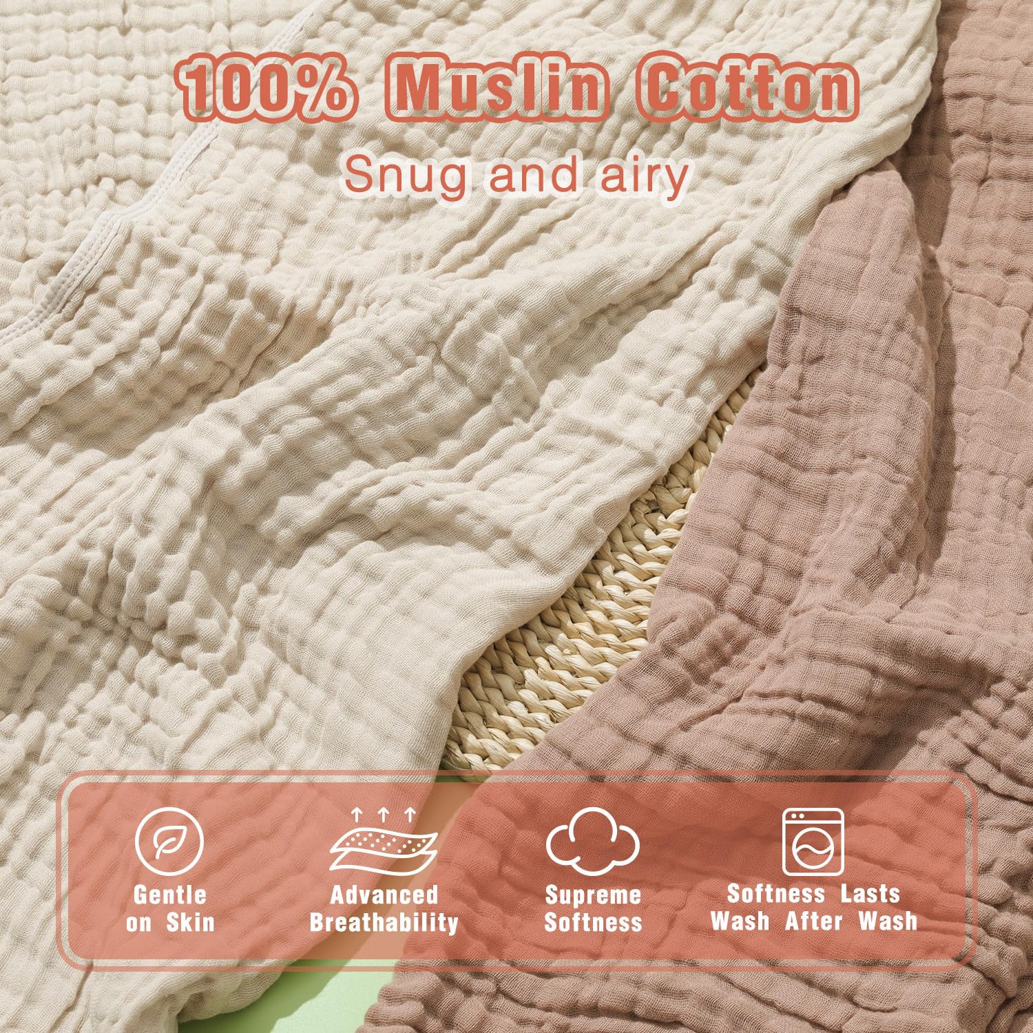 Seozio Muslin Hooded Baby Towels hooded-design-closeup shows the cozy hood for post-bath warmth.