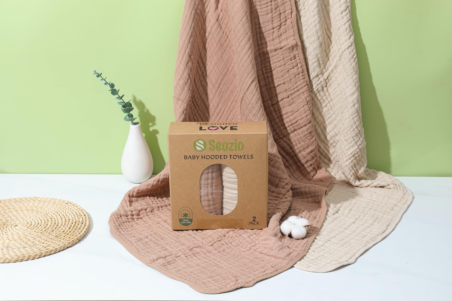 Seozio Muslin Hooded Baby Towels soft-texture-closeup highlights plush, skin-friendly cotton.