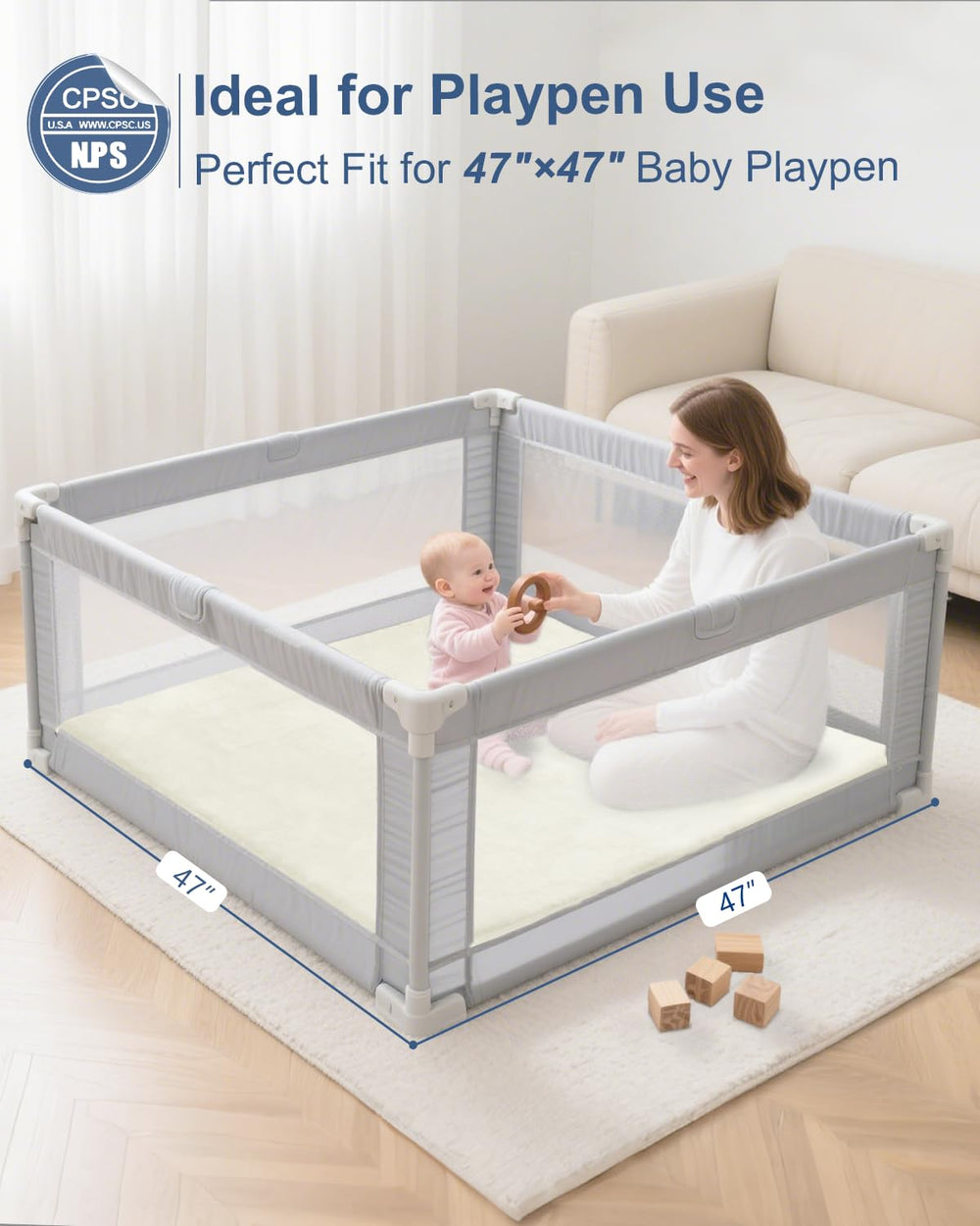 SEPARO 47x47 playpen size top edge view illustrating ample play space