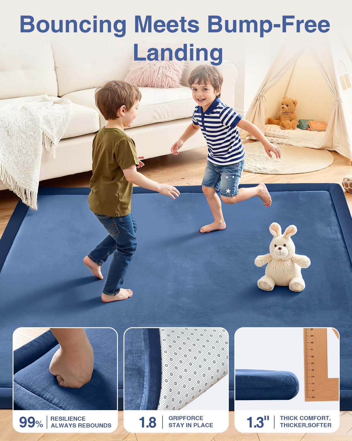 SEPARO baby play mat 1-3 inch thick foam supports early crawling.