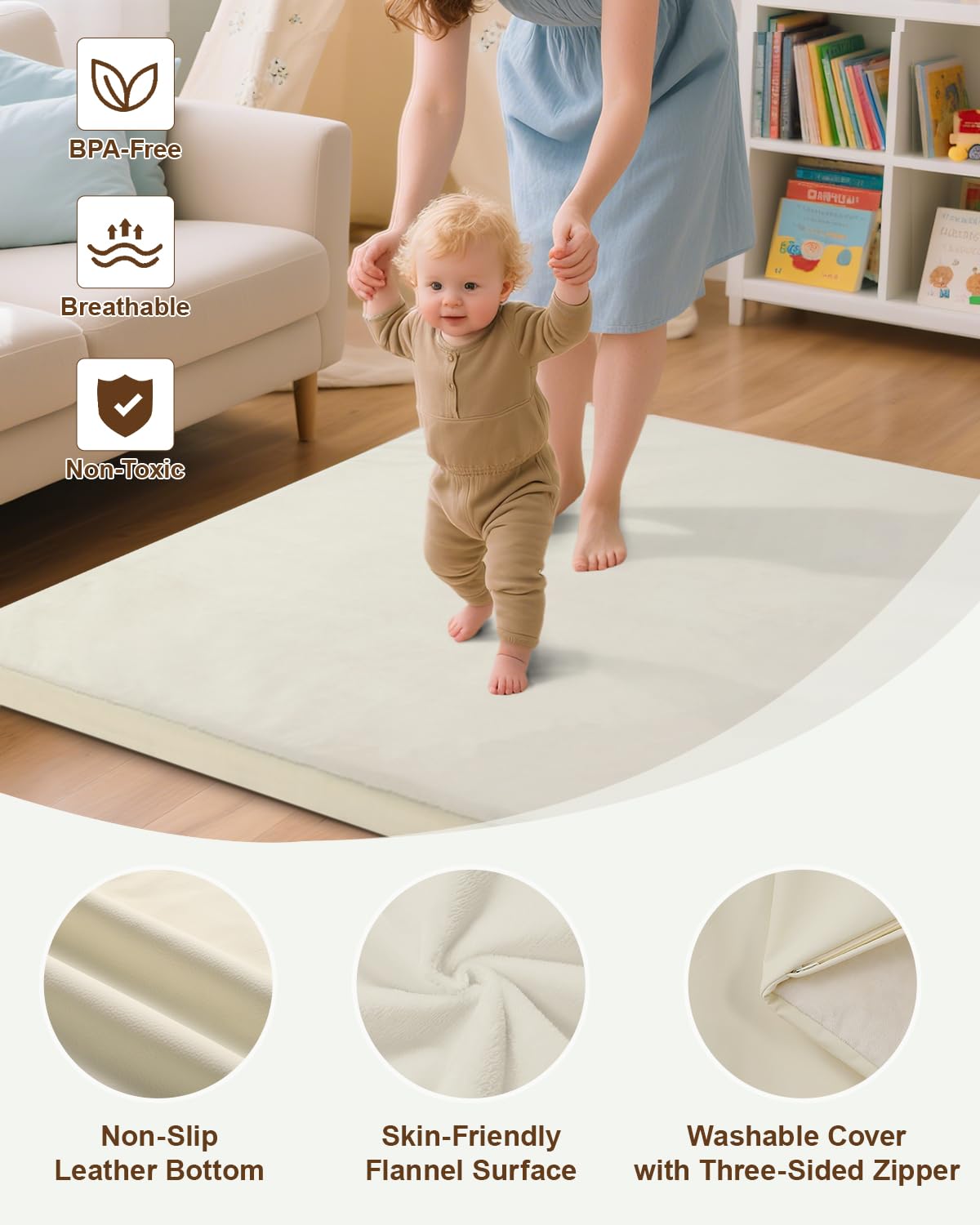 SEPARO Baby Play Mat beige side-view highlights cushioned edge stability