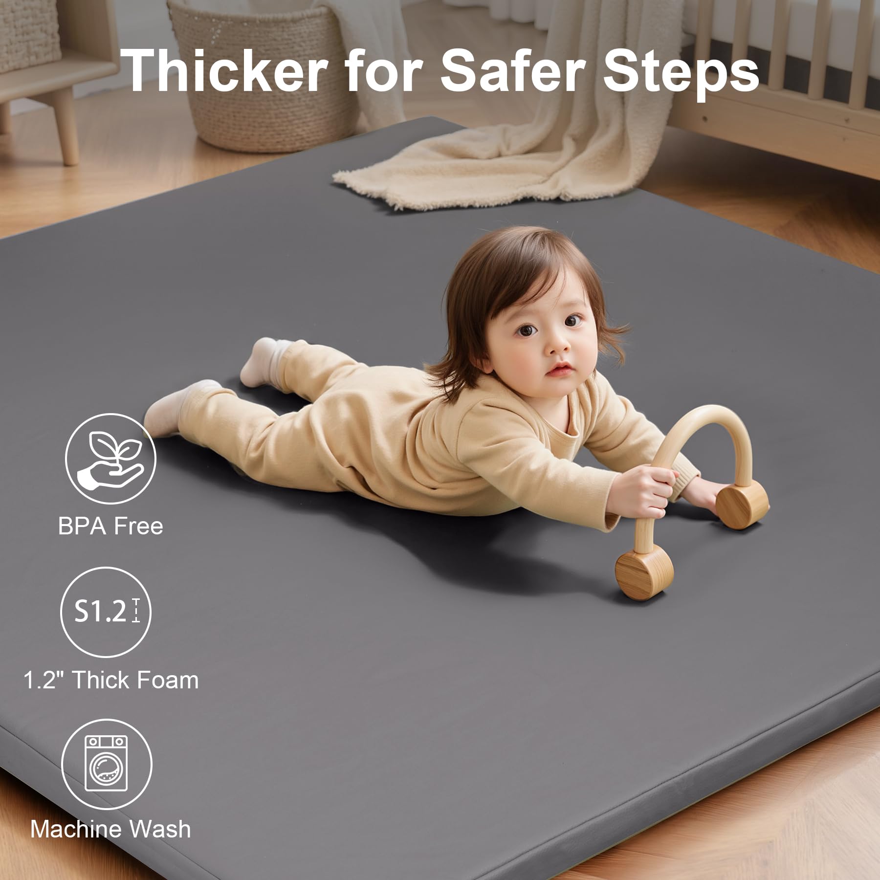 SEPARO baby play mat grey foam padding detail highlighting cushioned crawling area
