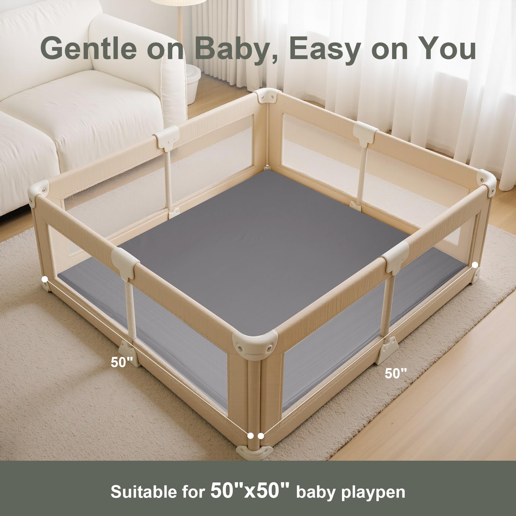 SEPARO baby play mat grey in playpen shows spacious 50x50 area