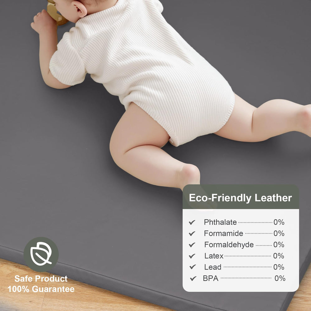 SEPARO baby play mat grey leather texture close-up showing easy wipe-clean surface