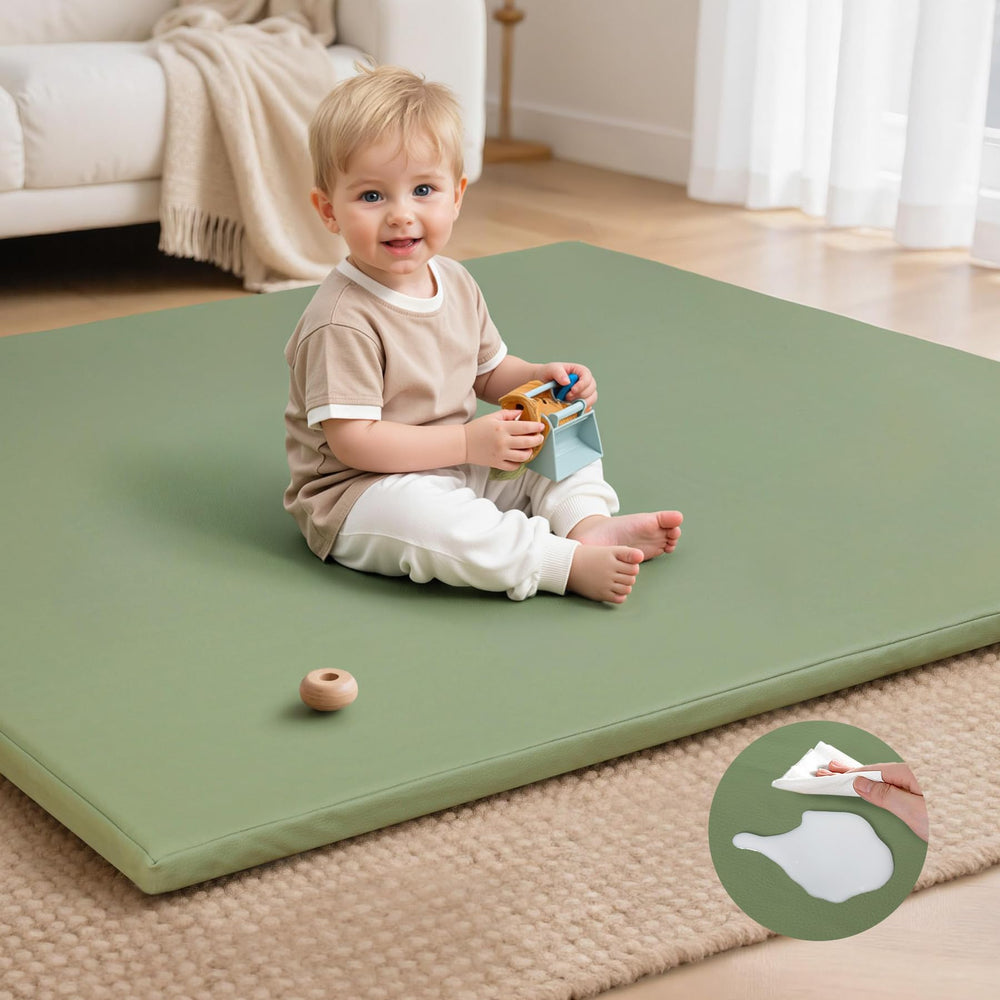 SEPARO baby play mat sage green top view with waterproof wipe-clean surface