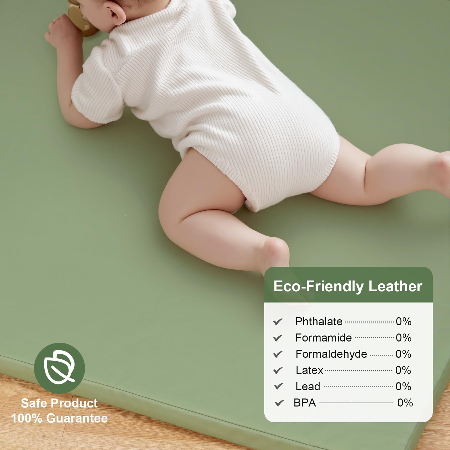 SEPARO baby play mat sage green unfolded corner showing cushioned crawling area