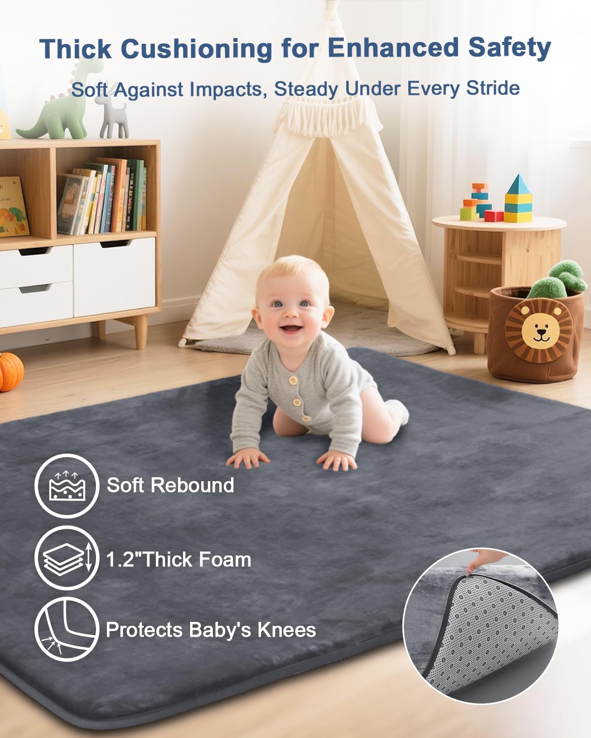 SEPARO play mat ultra-soft-flannel surface delivers cozy touch during tummy time.
