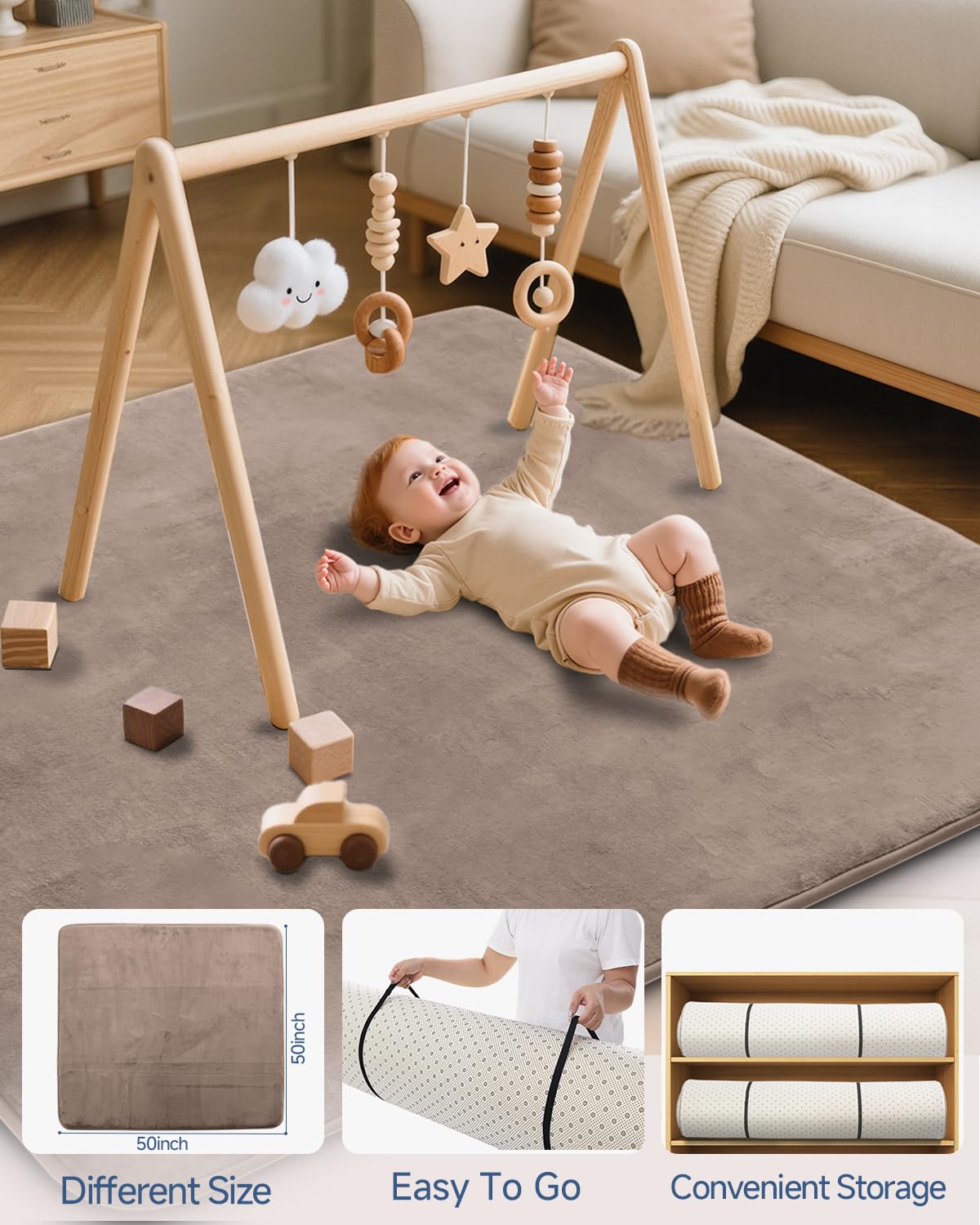 SEPARO thick baby play mat brown simple care and dust removal