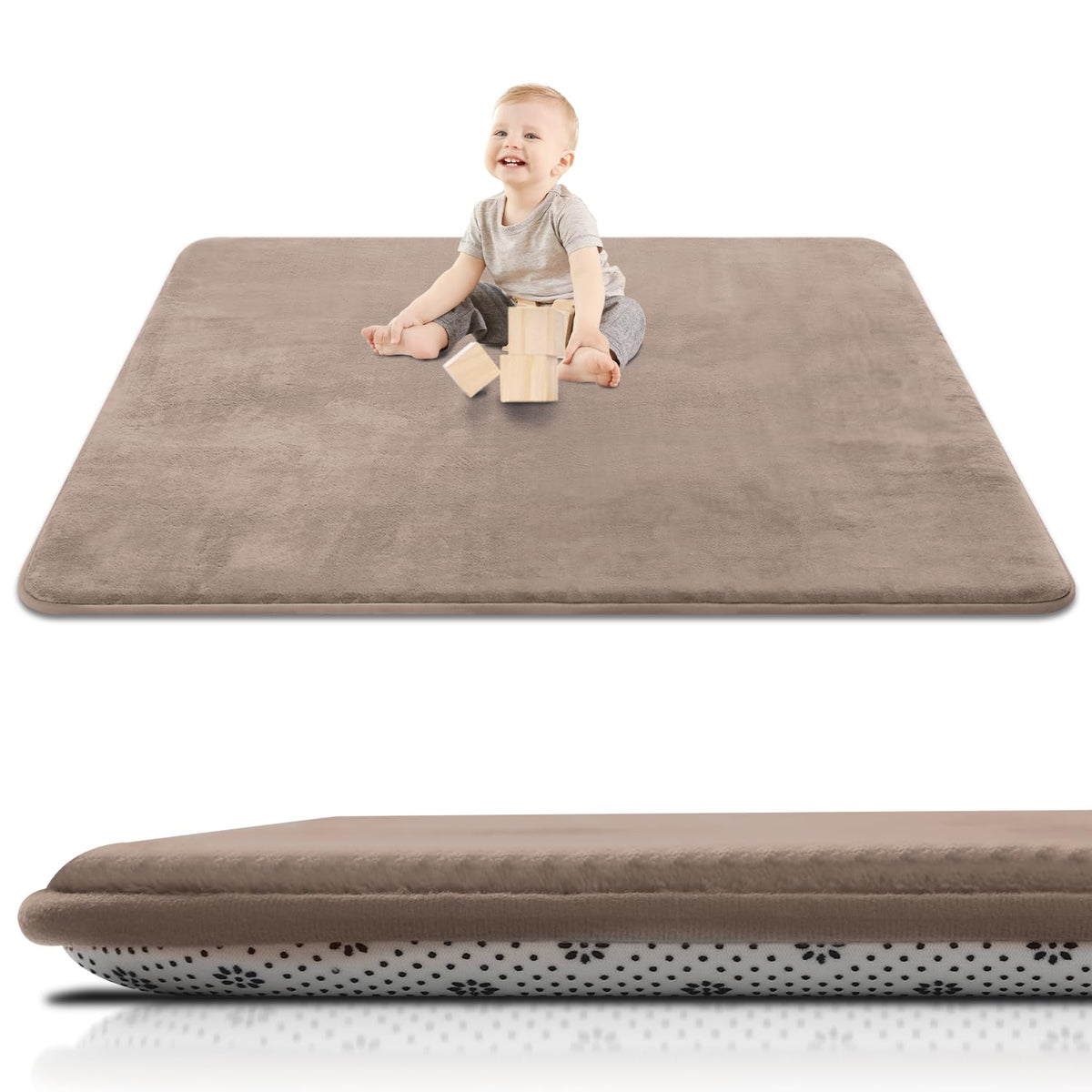 SEPARO thick baby play mat brown front view for tummy time comfort