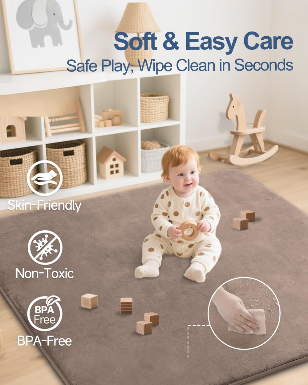 SEPARO thick baby play mat brown non-slip back keeps mat secure