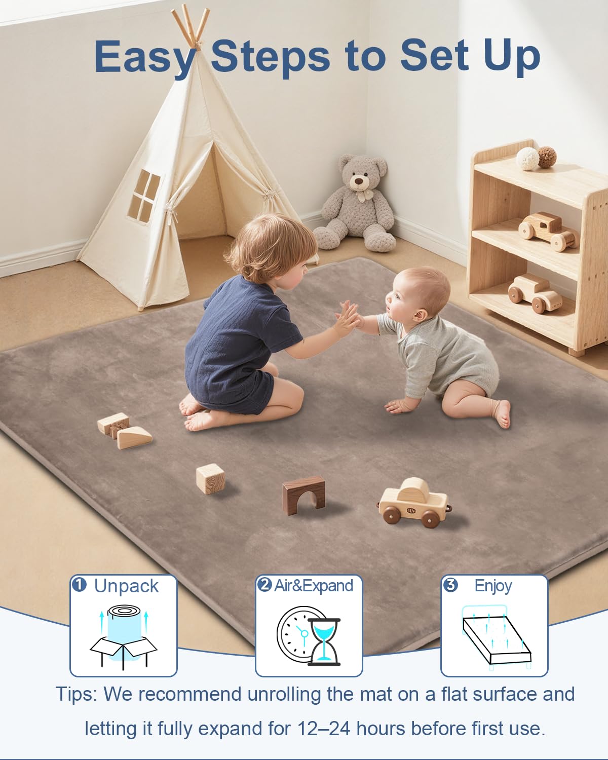 SEPARO thick baby play mat brown folds with elastic bands for storage