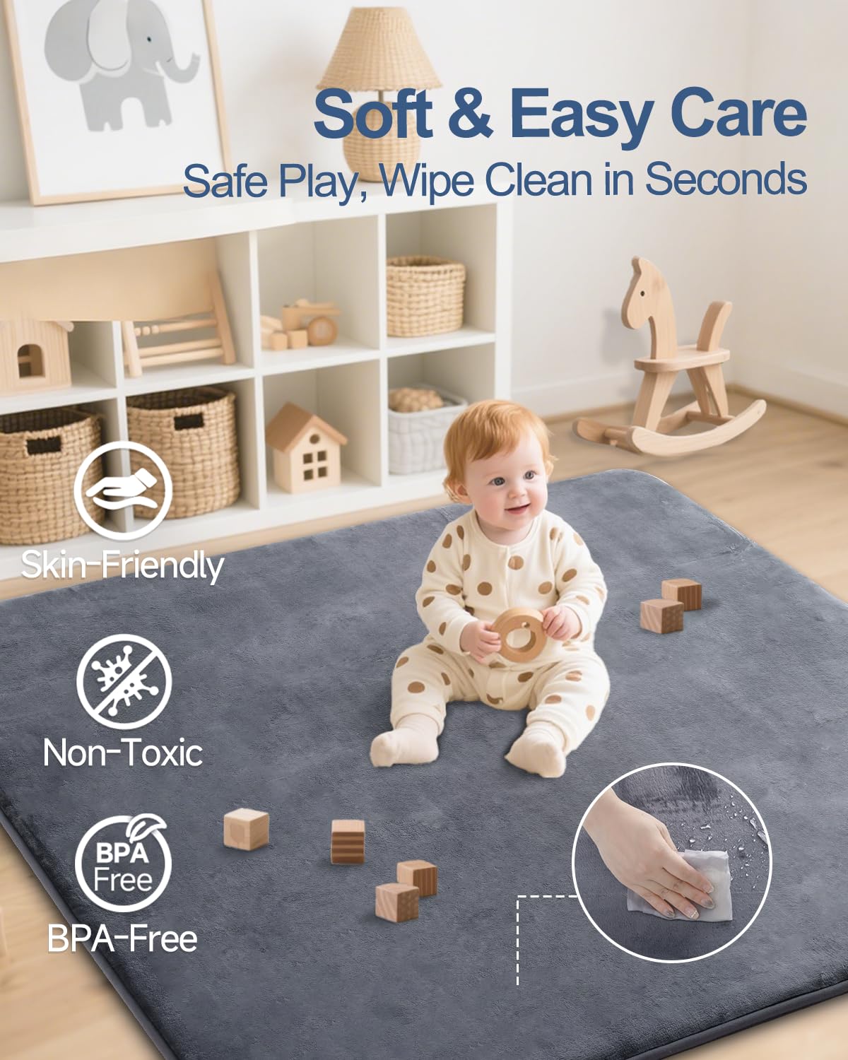 SEPARO thick baby play mat non-slip back keeps play area secure.