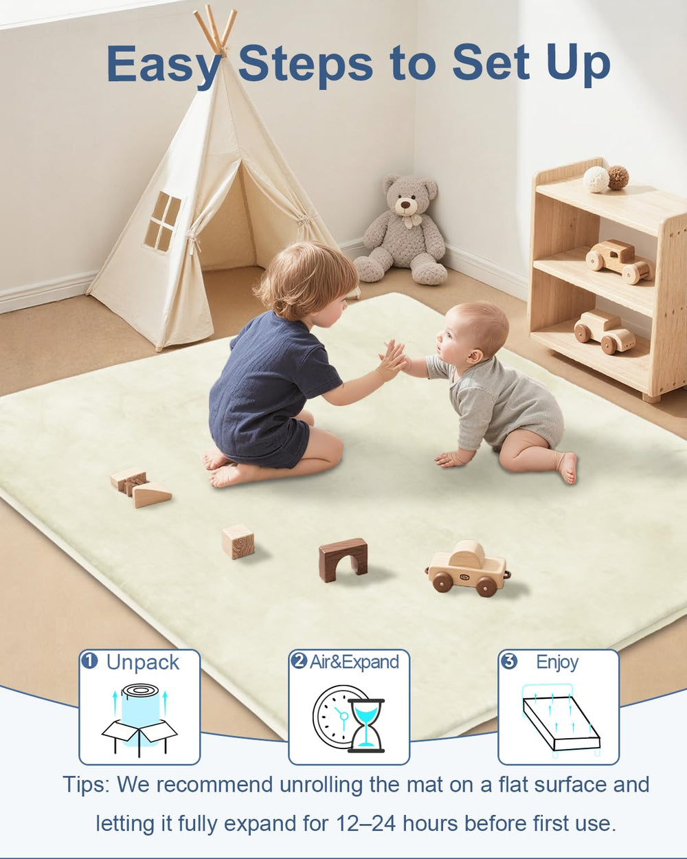 SEPARO Thick Baby Play Mat in tummy-time position demonstrates gentle support