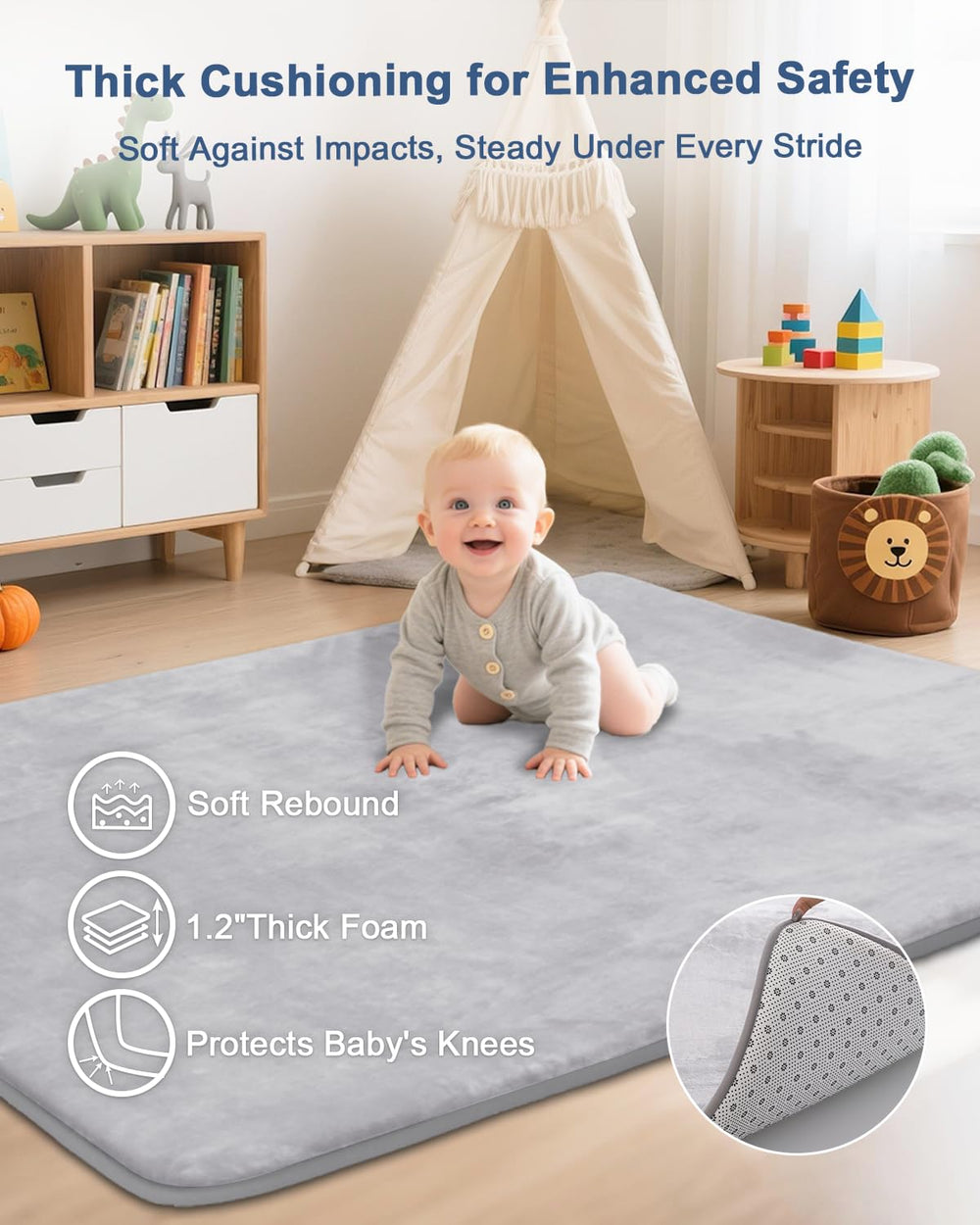 SEPARO ultra-soft flannel surface offers cozy comfort for infants' play sessions.