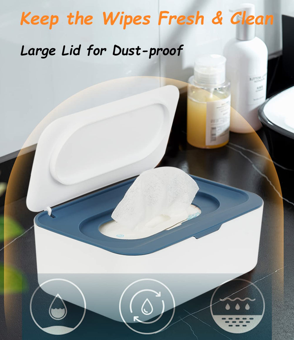Seposeve 2-pack wipes dispenser blue side view demonstrates stable non-slip base for single-handed use