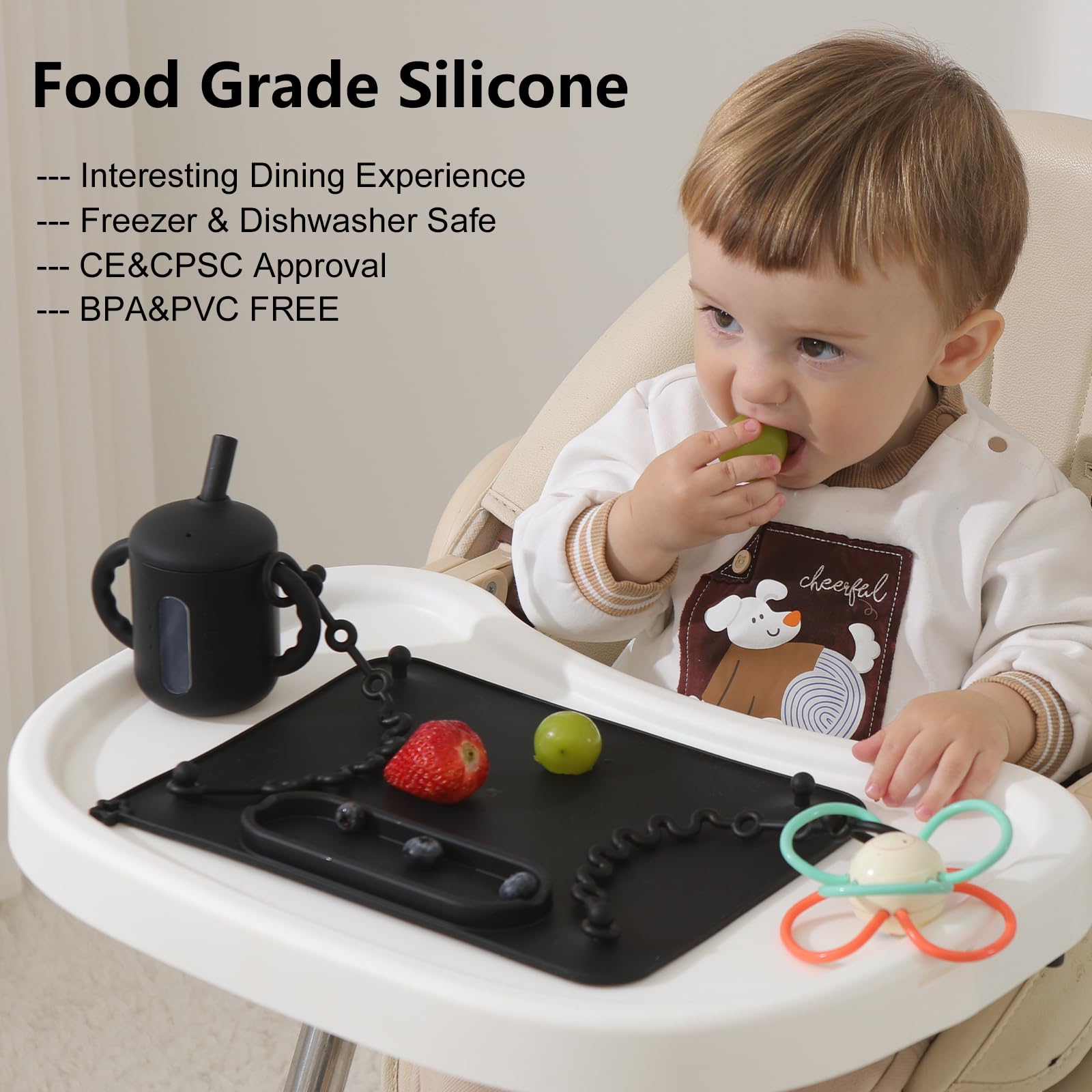 Seposeve highchair compatibility measure demonstrates fit on smooth tabletops for mealtime setups