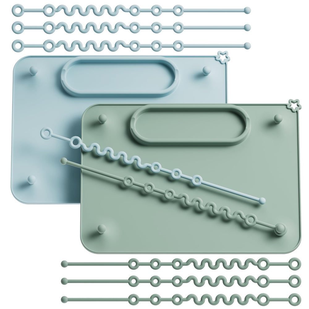 Seposeve baby placemat 2-pack in green blue keeps toys off the floor during meals.
