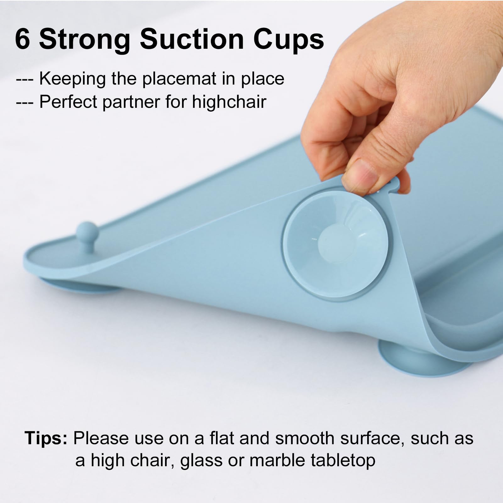 Seposeve placemat with suction base prevents spills on high chairs for mess-free dining.