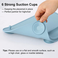 Seposeve placemat with suction base prevents spills on high chairs for mess-free dining.