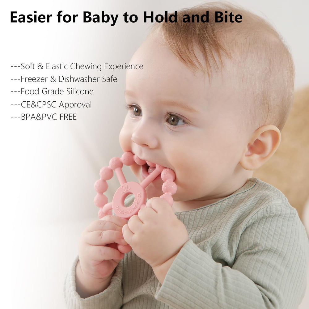 Seposeve ring teether snowflake texture cleans gums while teething.