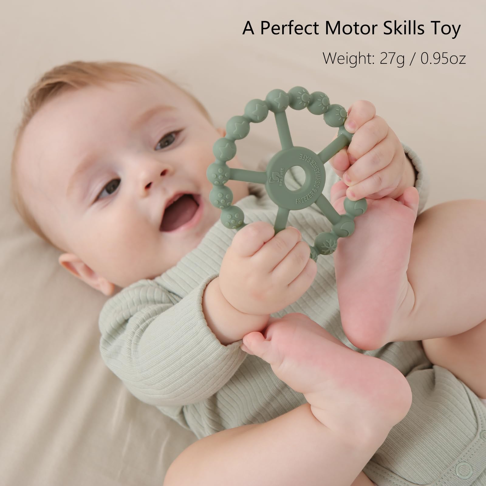 Seposeve ring teether snowflake texture provides multi-sensory chewing for development