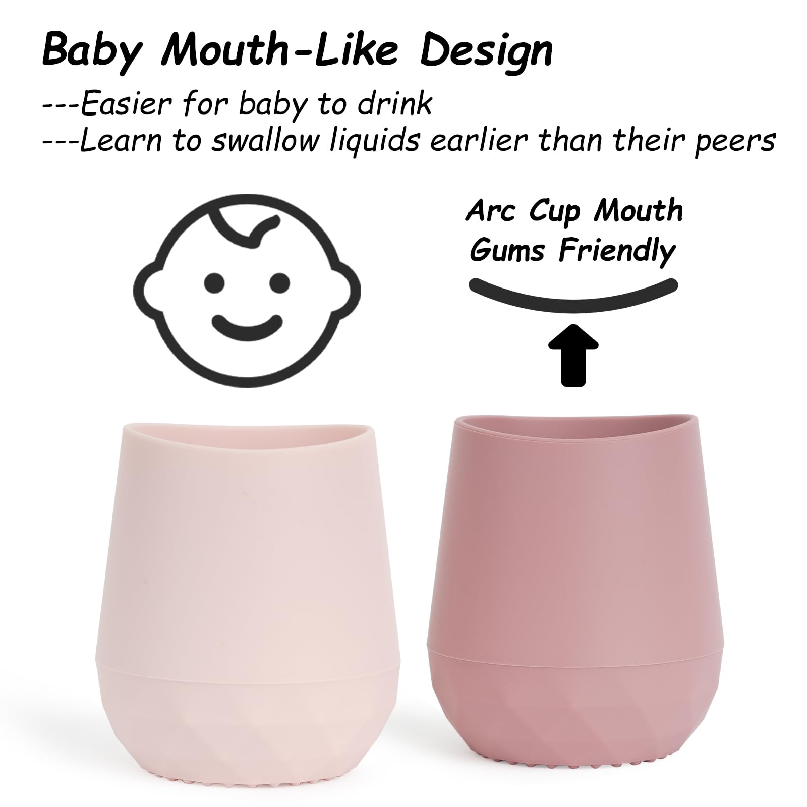 Seposeve silicone baby cups show baby holding with non-slip triangle texture for secure grip
