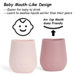 Seposeve silicone baby cups show baby holding with non-slip triangle texture for secure grip