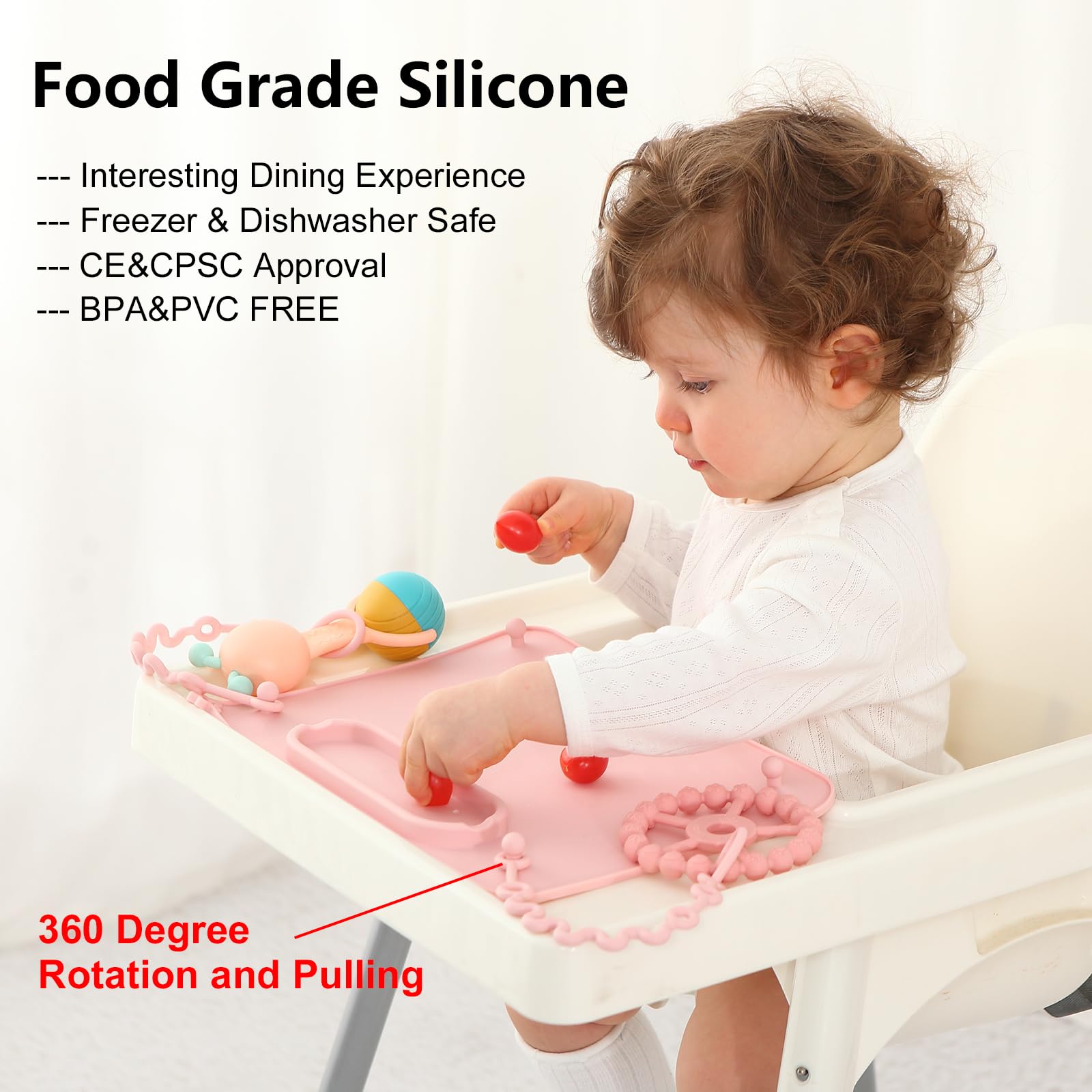 Seposeve silicone mat with 6 suction cups adheres to smooth surfaces for secure meals