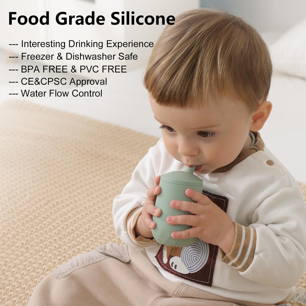 Seposeve cup features easy-hold triangle texture for little hands learning to drink.