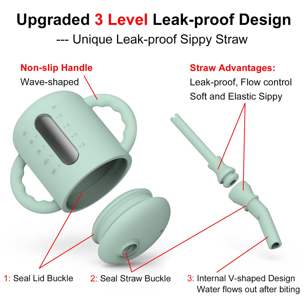 Seposeve sippy cup capacity window helps track hydration throughout the day.