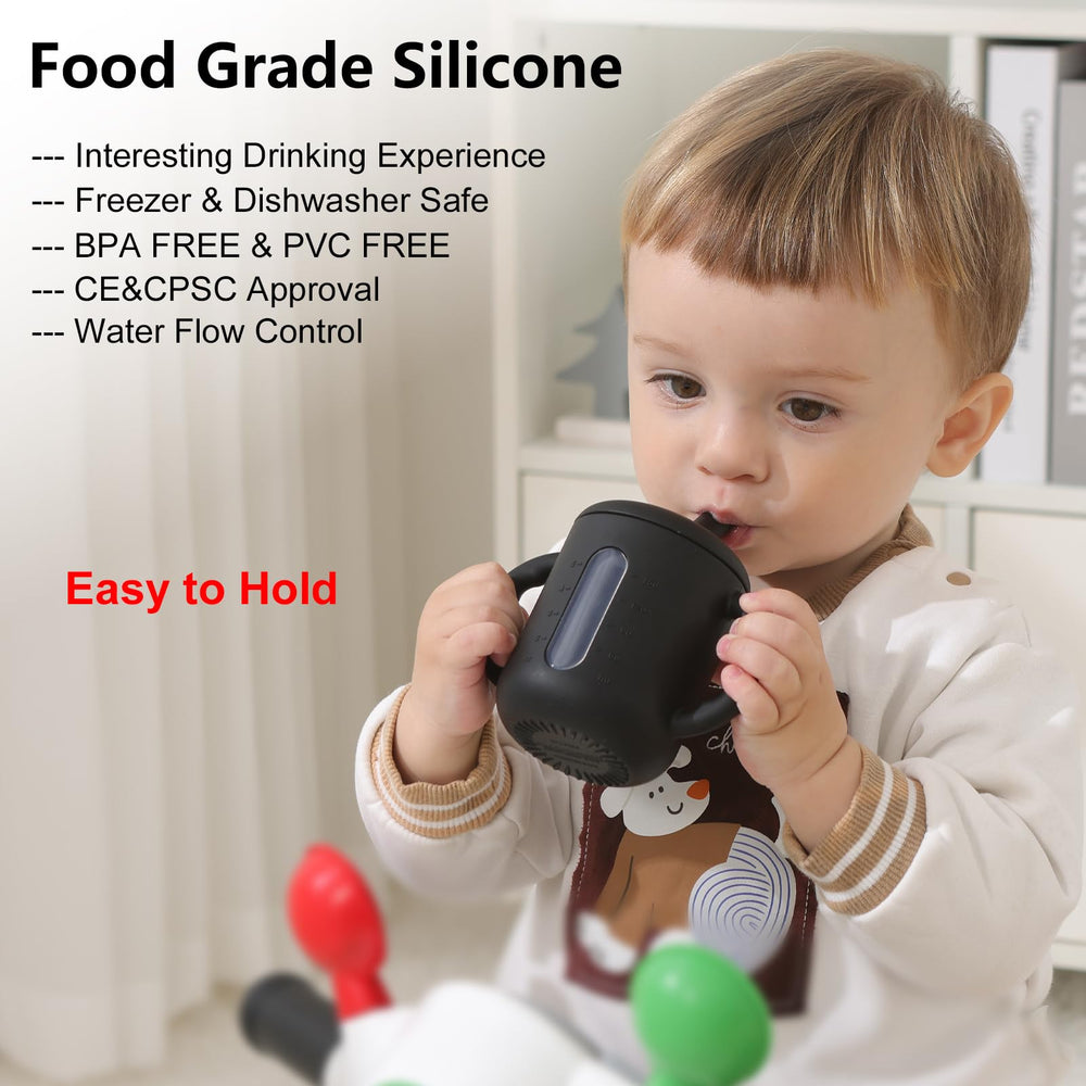 Seposeve sippy cups with capacity markings help track daily water intake.