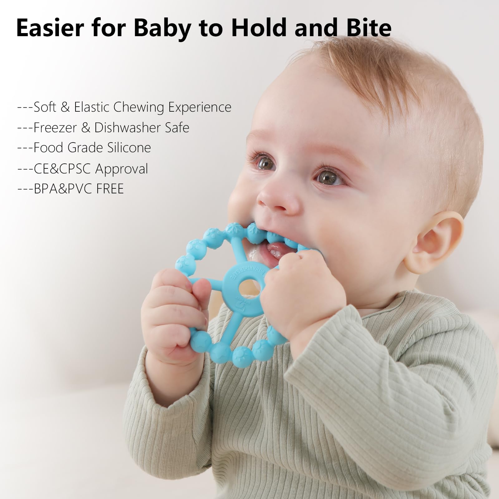 Seposeve teether easy-grip design proves comfortable for tiny hands during teething.