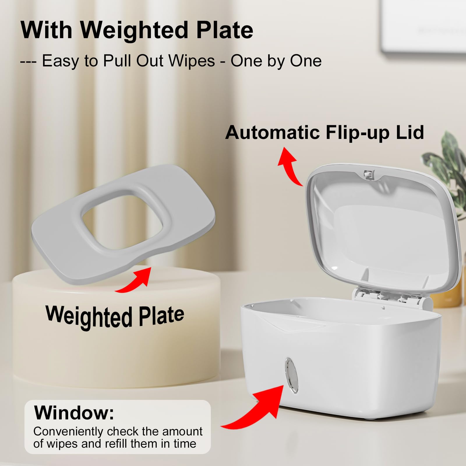 Seposeve weighted-plate design provides smooth, one-by-one wipe dispensing.