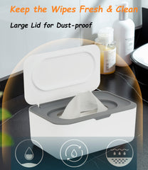 Seposeve wipe dispenser lid close-up showing dust-cover to keep wipes clean.