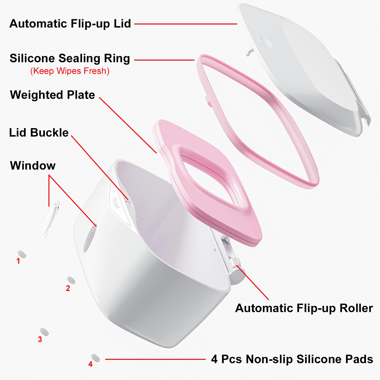 Seposeve pink wipe holder 100-wipe capacity keeps essentials ready in nursery or living room.