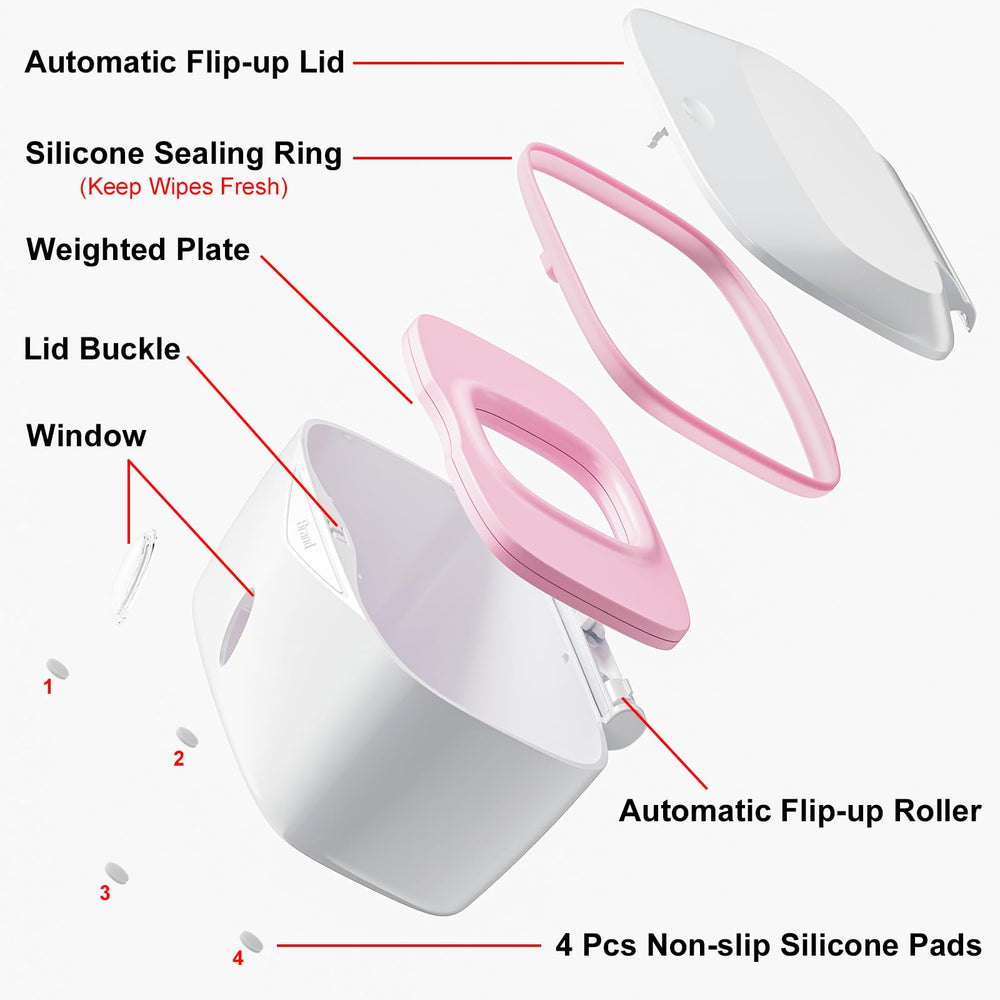 Seposeve pink wipe holder 100-wipe capacity keeps essentials ready in nursery or living room.