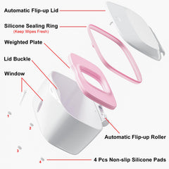 Seposeve pink wipe holder 100-wipe capacity keeps essentials ready in nursery or living room.