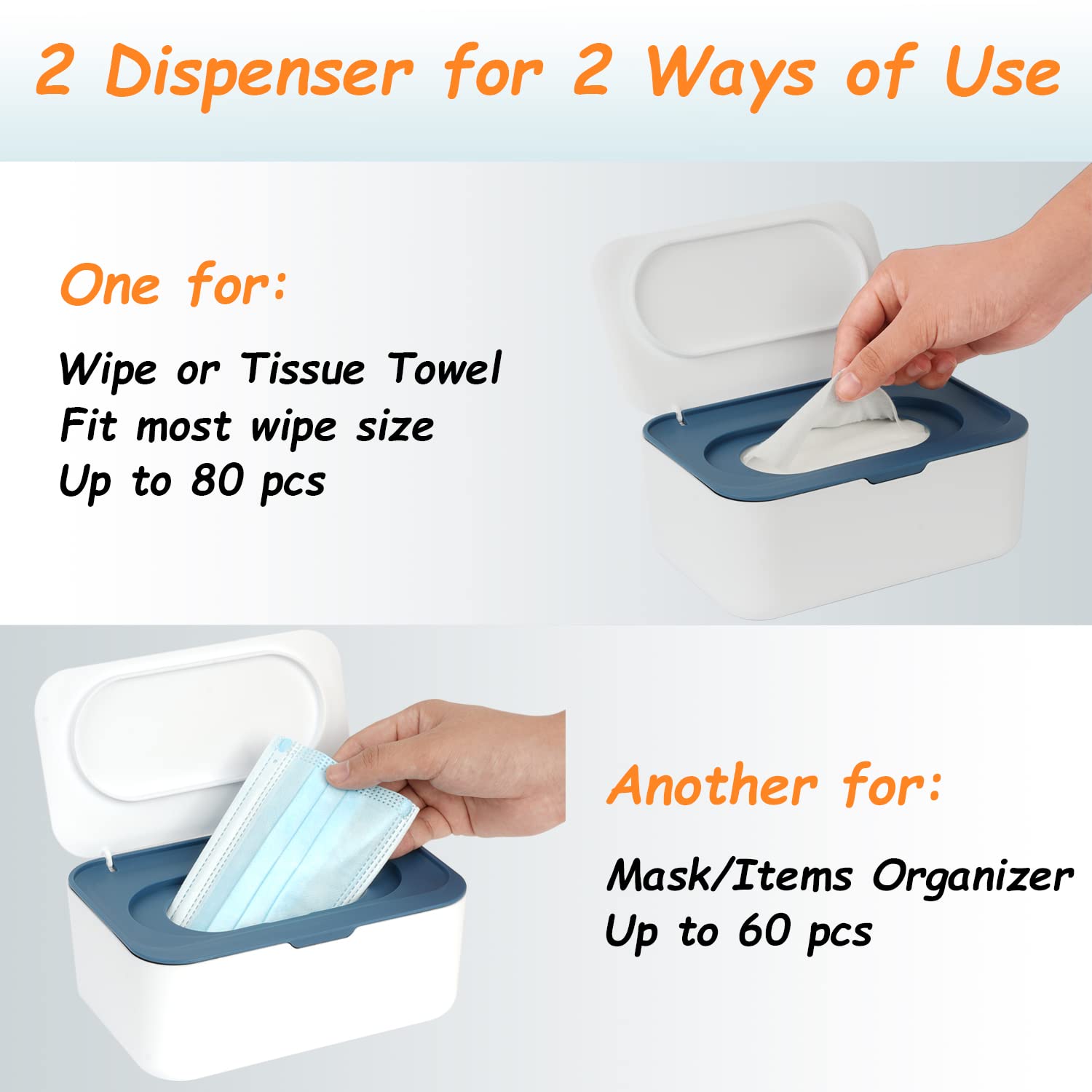 Seposeve 2-pack dispenser capacity image demonstrates 80-wipe capacity for busy days
