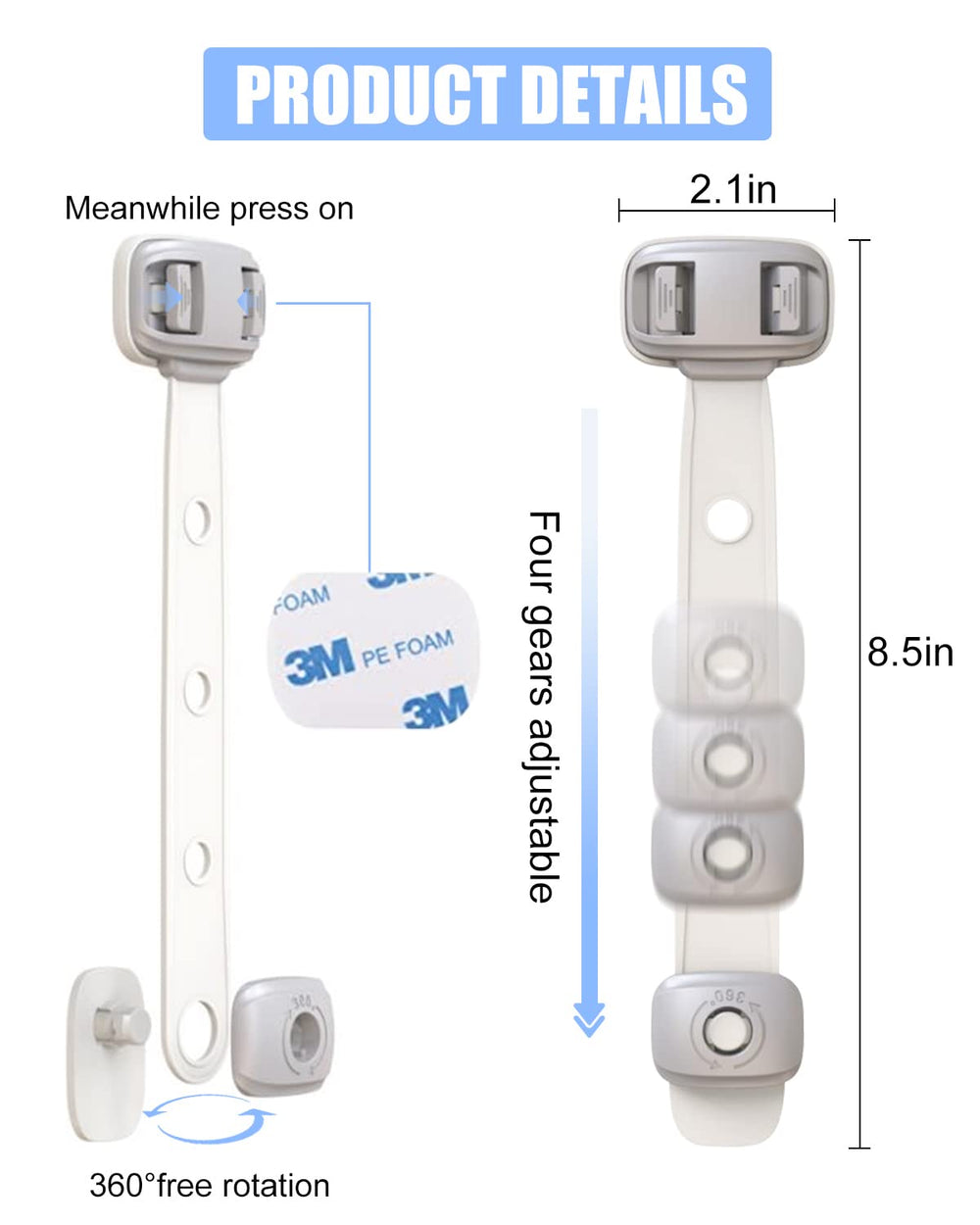 SEQUHITKU adjustable cabinet lock straps highlight flexible fit for various spaces.
