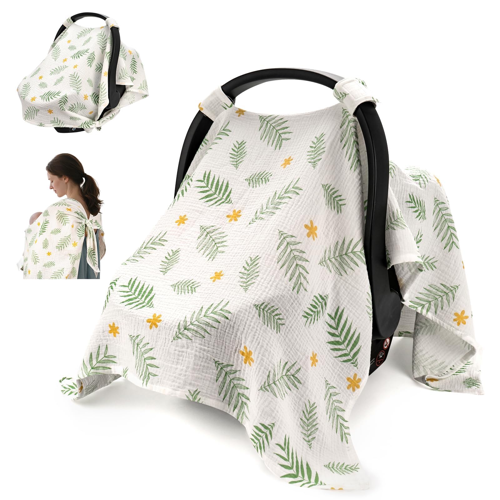 SERAPHY car seat cover in Green Leaf provides shade and privacy on the go.