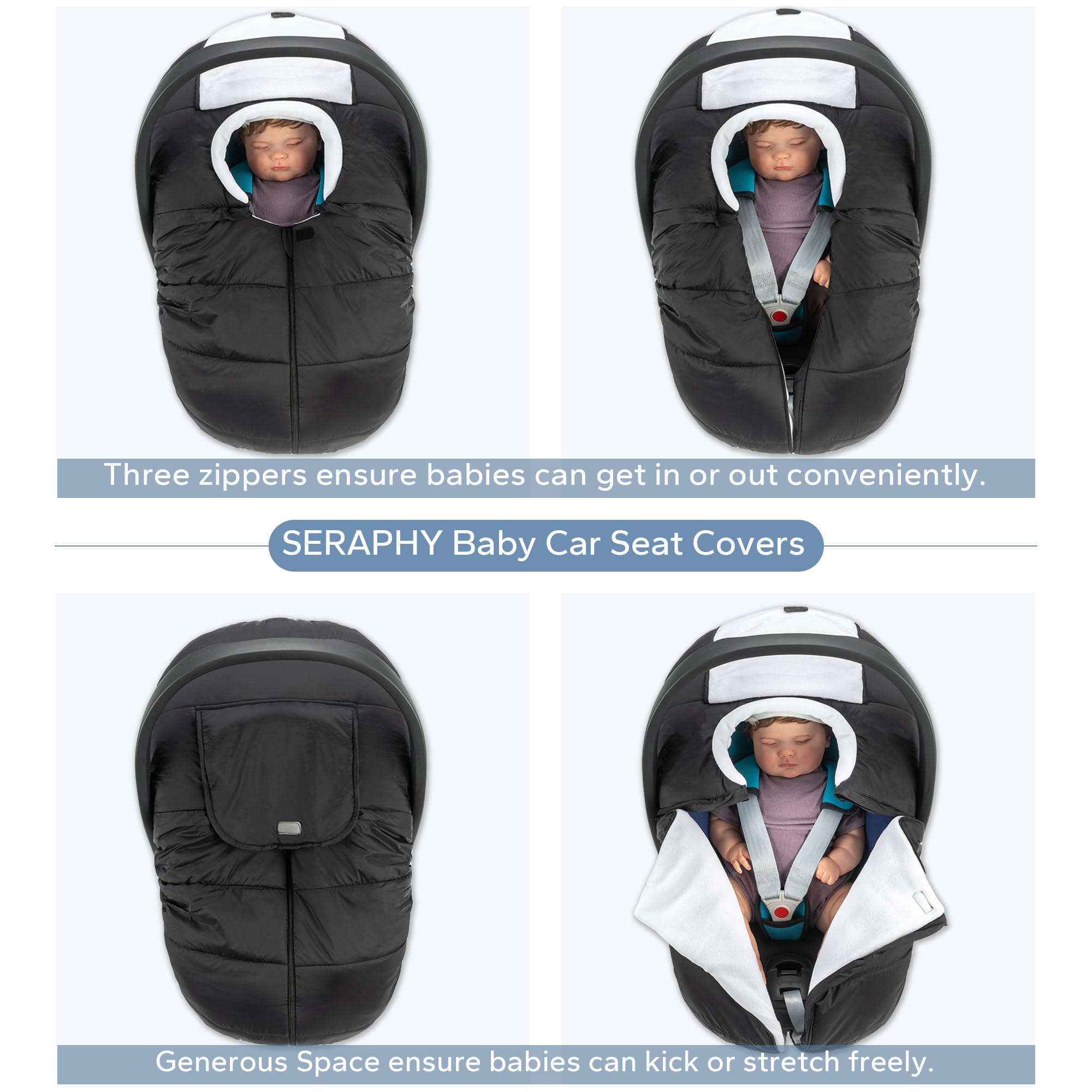SERAPHY car seat cover breathable middle panel allows airflow for baby comfort