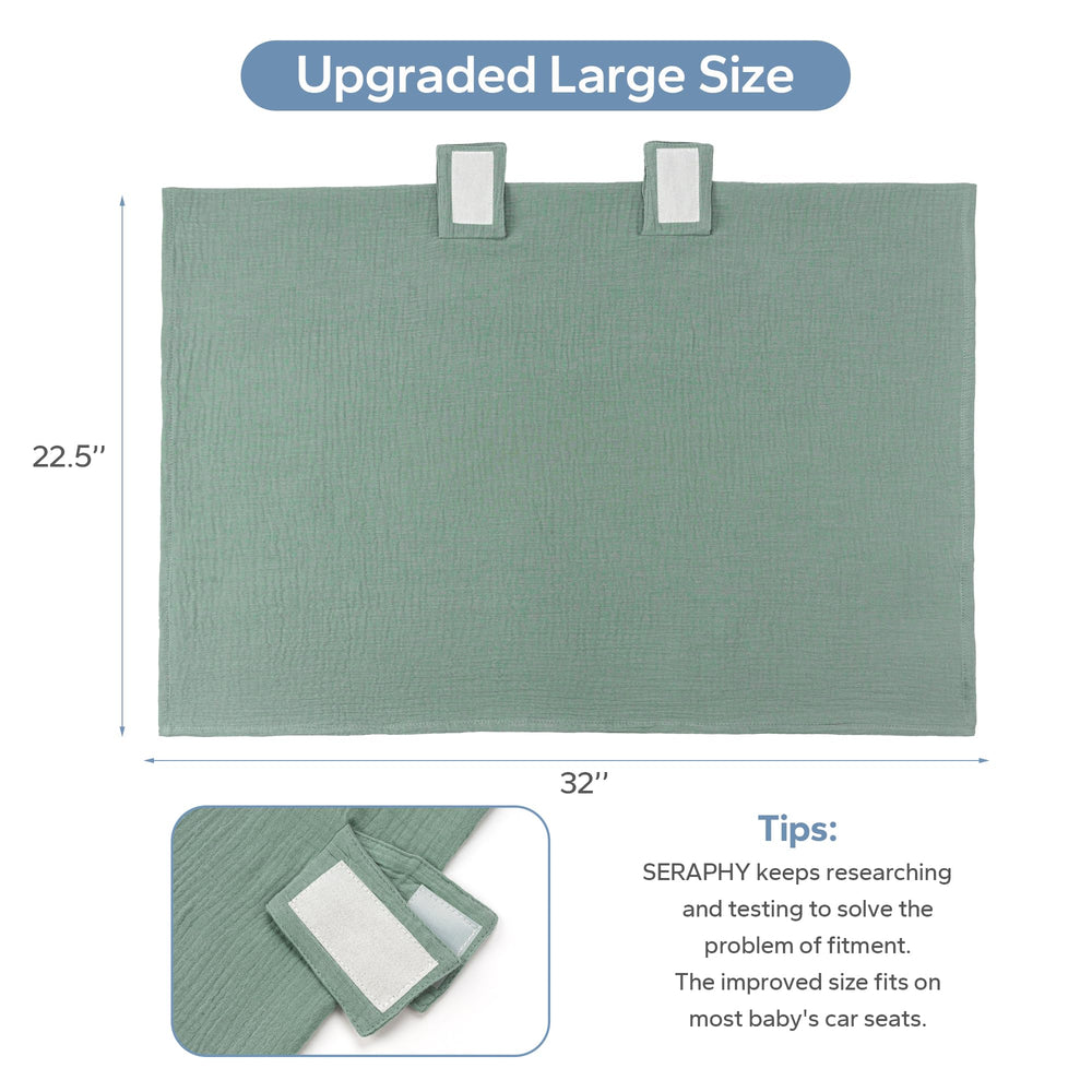 SERAPHY muslin car seat cover folded compactly for on-the-go storage.