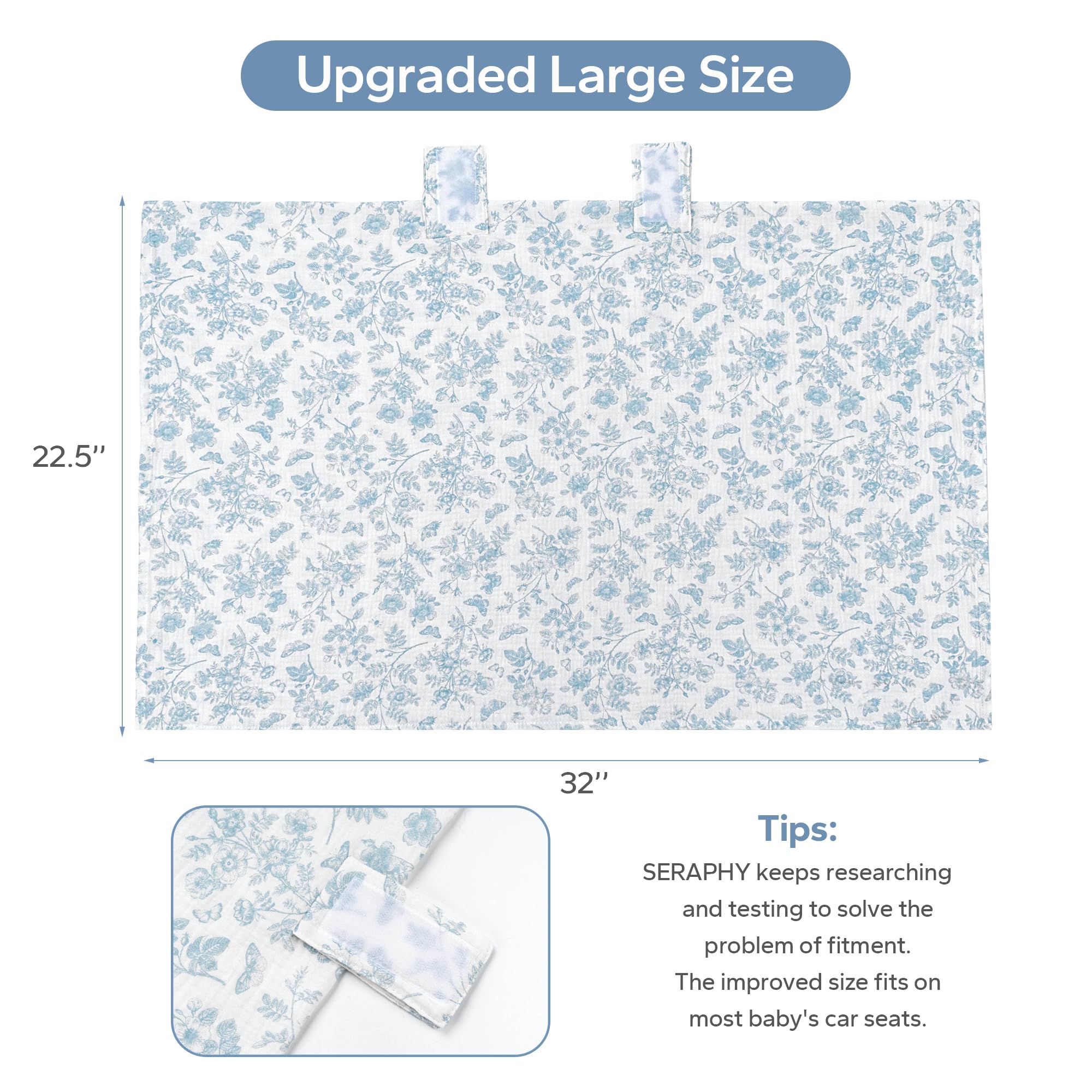 SERAPHY muslin cotton cover is breathable and gentle for baby comfort.