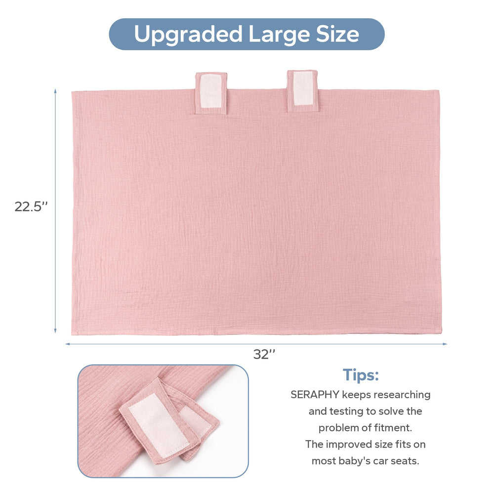 SERAPHY car seat cover closeup highlights soft breathable muslin texture.