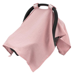 SERAPHY pink muslin car seat cover overview shows breathable protection.