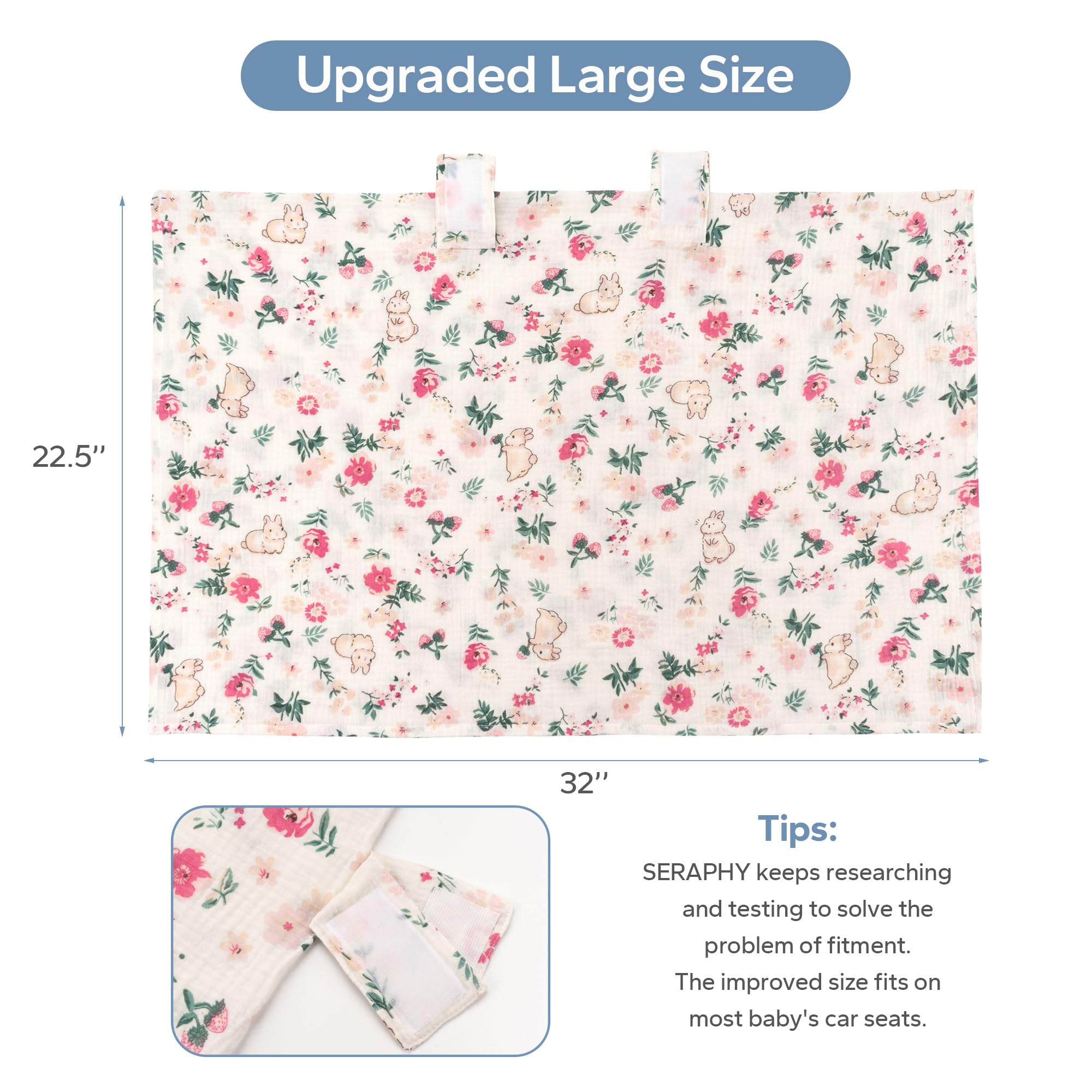 SERAPHY Rabbits universal fit cover providing privacy and airflow for seats and strollers.