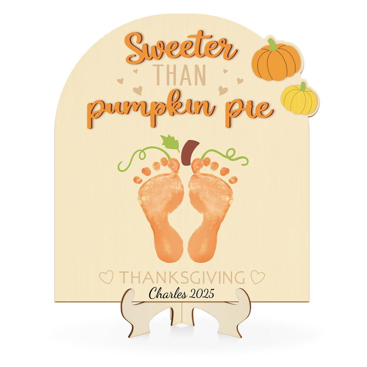 Sereliy baby's first Thanksgiving footprint sign with pumpkin layout for newborn photos