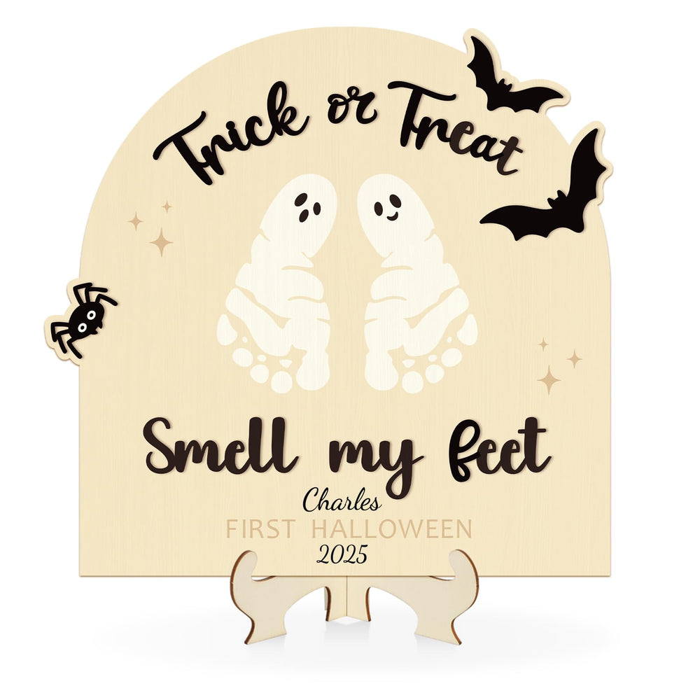 Sereliy baby's first Halloween wooden sign ready for nursery display and keepsake photos.