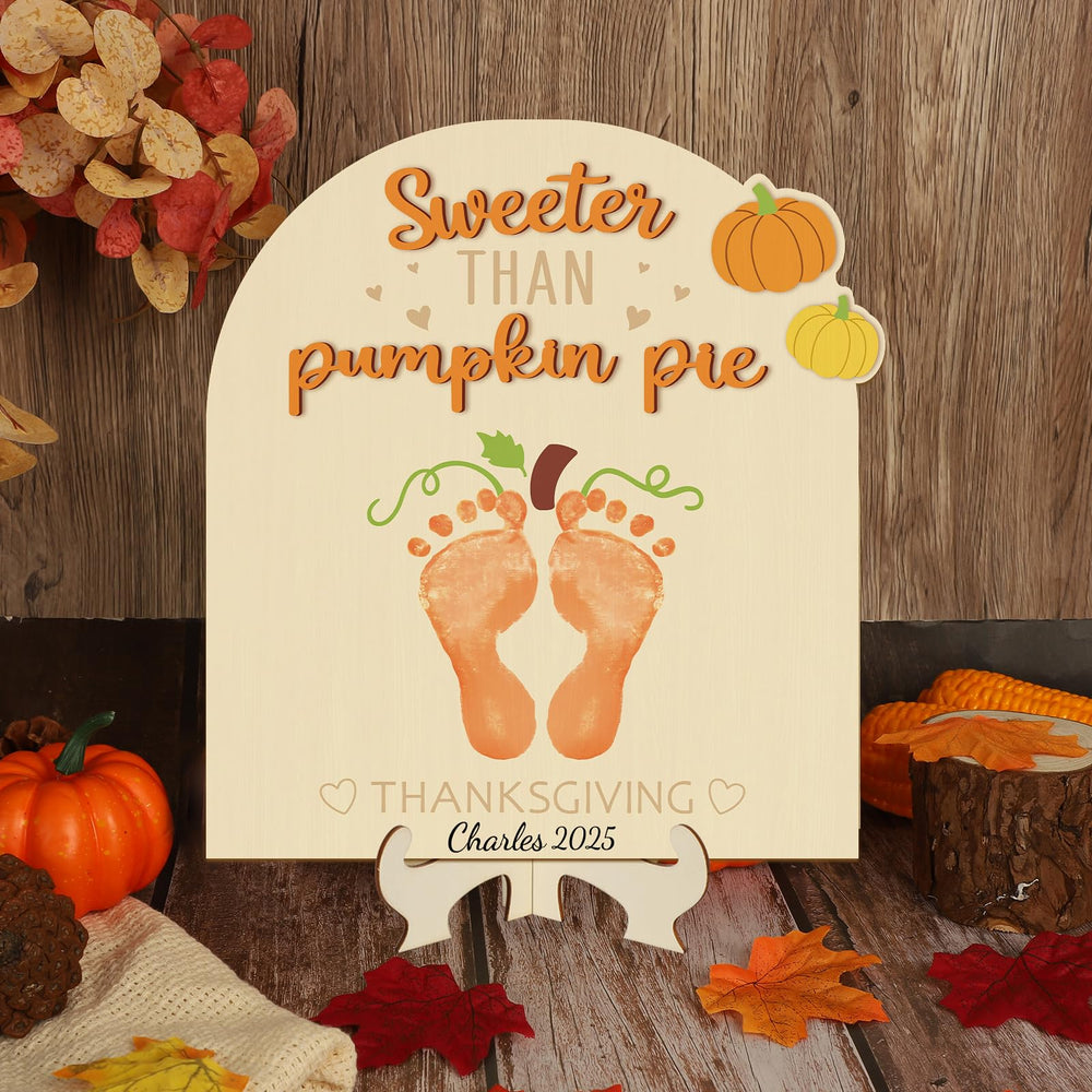 Sereliy large baby Thanksgiving sign on a tabletop display