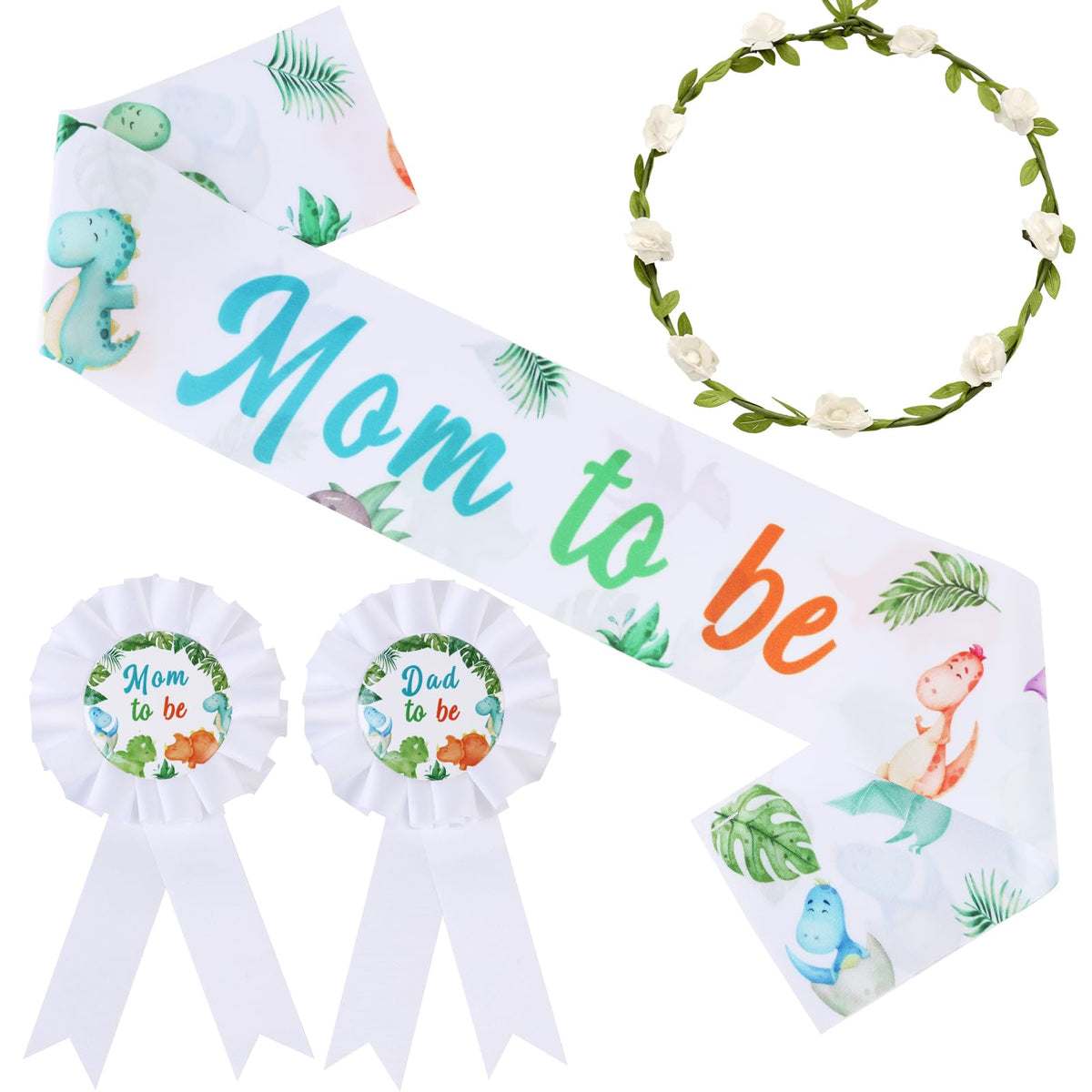 Serencatcher dinosaur mom-to-be sash for comfortable baby shower look